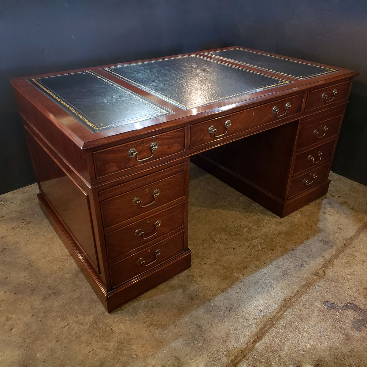 Mahogany 5" X 3' Leather Top Pedestal Desk